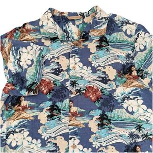 Paradise Collection Hawaiian Shirt Mens Medium Silk Tropical Hula Girl Beach